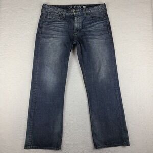 GUESS Jeans Mens 38x32 Blue Desmond Relaxed Fit Dark Wash 100% Cotton Denim